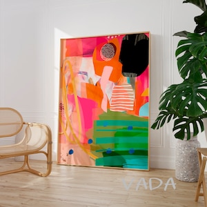 Digital abstract art printable, Green orange instant download wall art, Modern printable wall decor