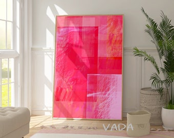 Printable abstract art, Bright pink abstract painting, Digital download wall art, Colorful vibrant wall decor, Pink minimalist wall art