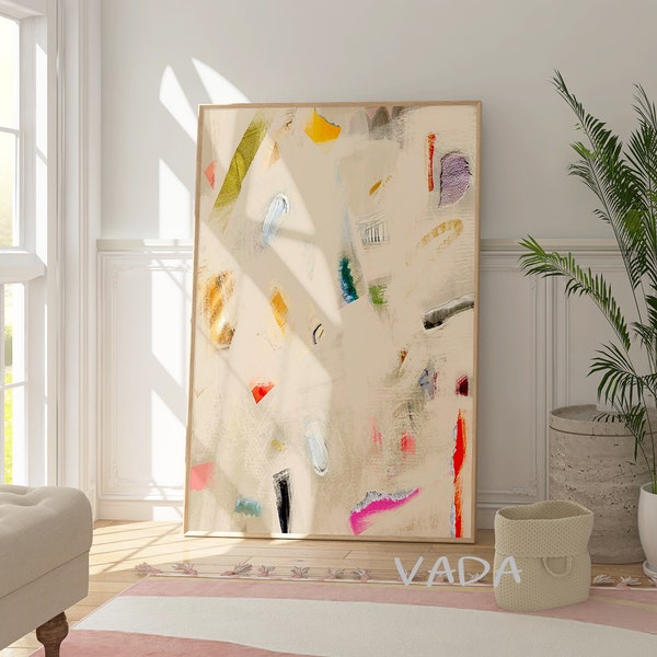 Printable abstract art print, Beige cream abstract painting, Digital download wall art, Modern printable wall decor