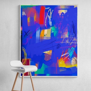Bright blue Printable abstract art print, Vibrant blue abstract painting, Digital download wall art, Modern vibrant wall decor