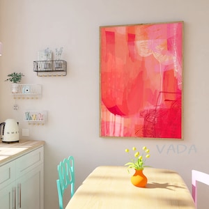 Arte abstracto imprimible, pintura abstracta en rojo y rosa intenso, arte de pared con descarga digital, decoración de pared colorida y vibrante, póster de pared moderno.