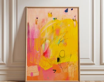 Lámina abstracta en amarillo y rosa: Decoración de pared moderna (Descarga digital)