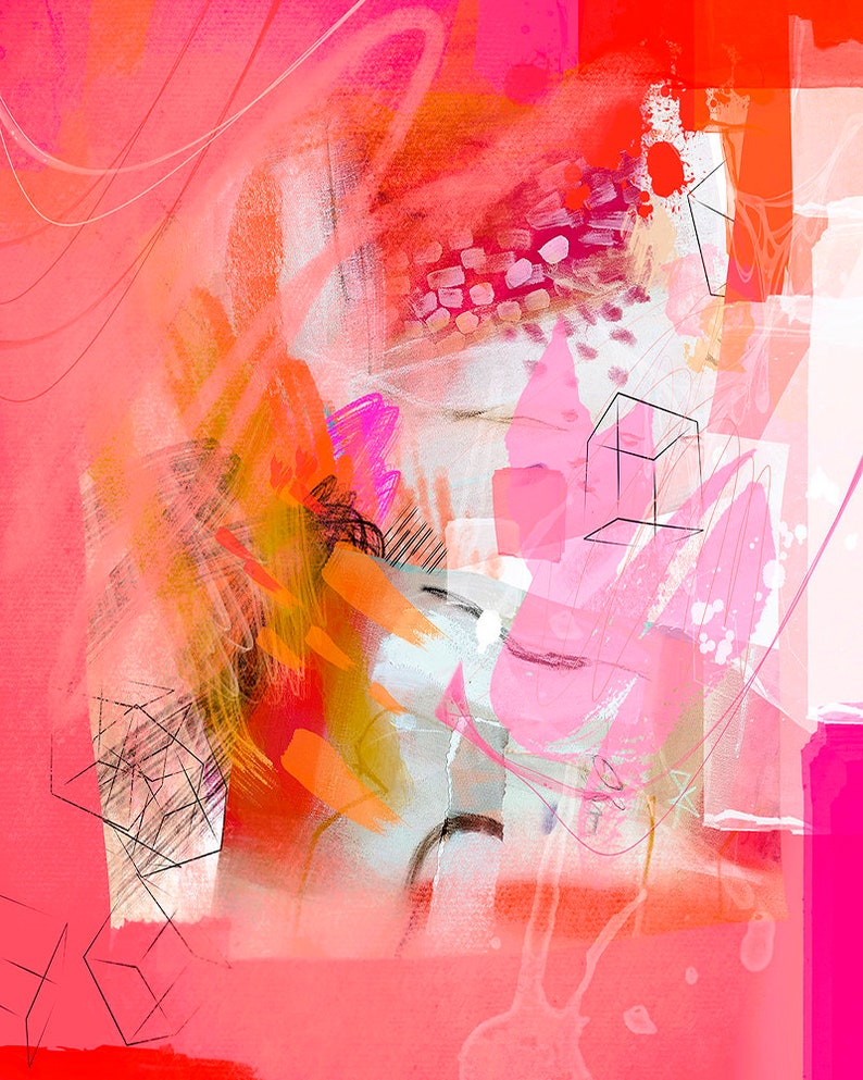 Printable Abstract Art Hot Pink and Orange Abstract Painting Etsy