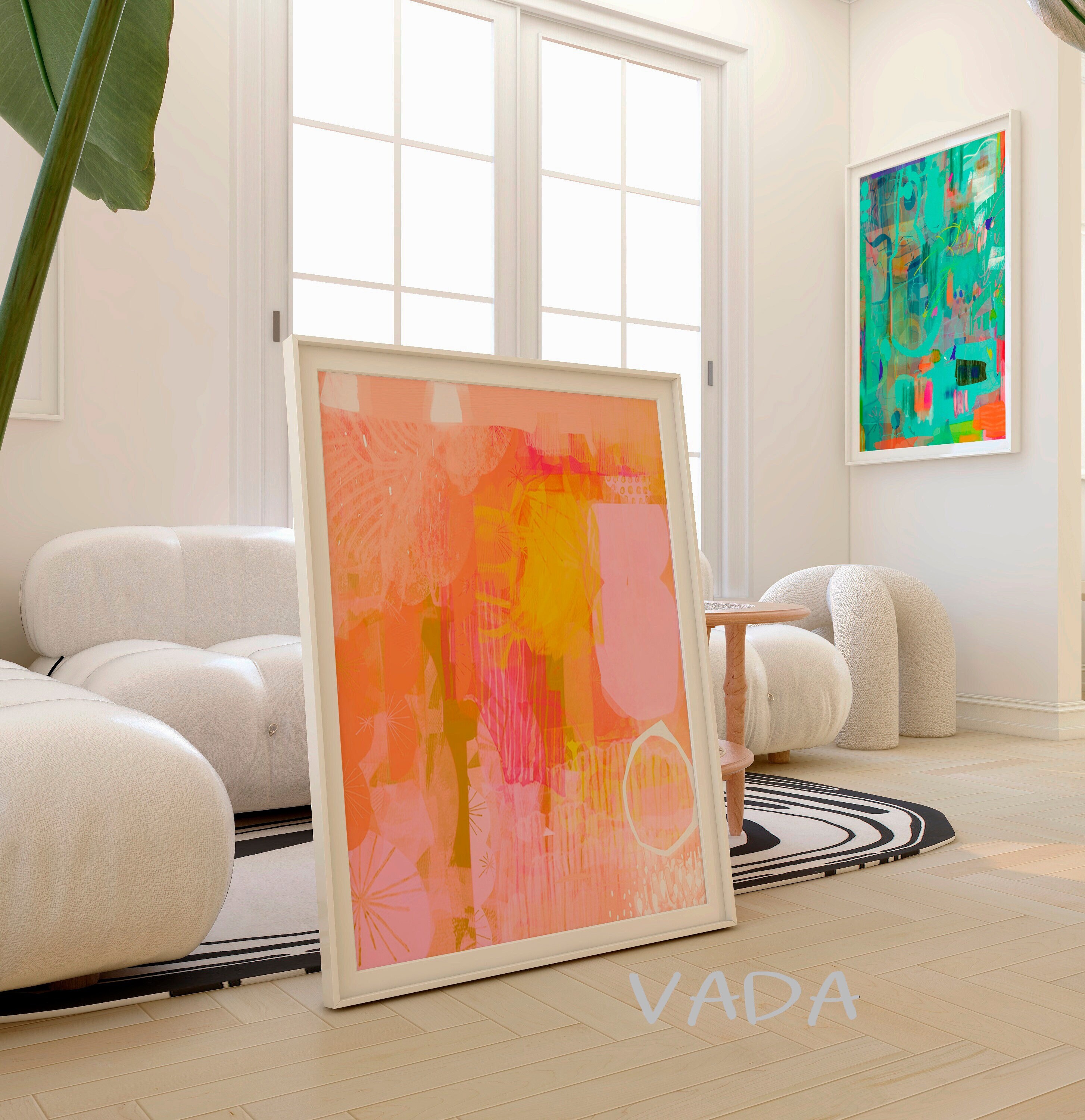 Pink & Orange Abstract Art Print: Modern Wall Decor (digital Download ...