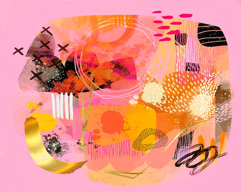 Pink and Yellow Printable Abstract Art Colorful Abstract - Etsy