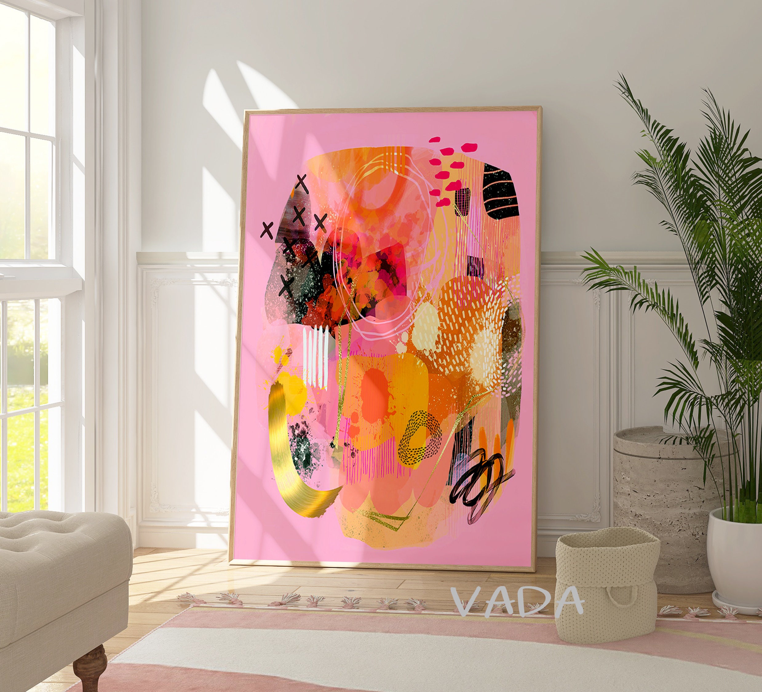 Pink and Yellow Printable Abstract Art Colorful Abstract - Etsy