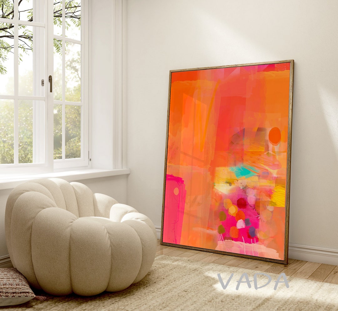 Bright Orange and Hot Pink Printable Abstract Art, Colorful Abstract ...