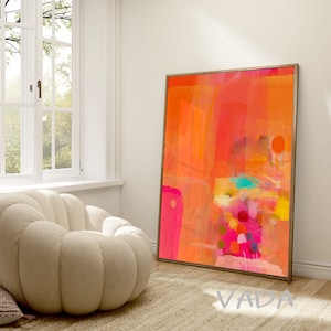 Bright orange and hot pink Printable abstract art, Colorful abstract painting, Digital download wall art, Vibrant wall decor
