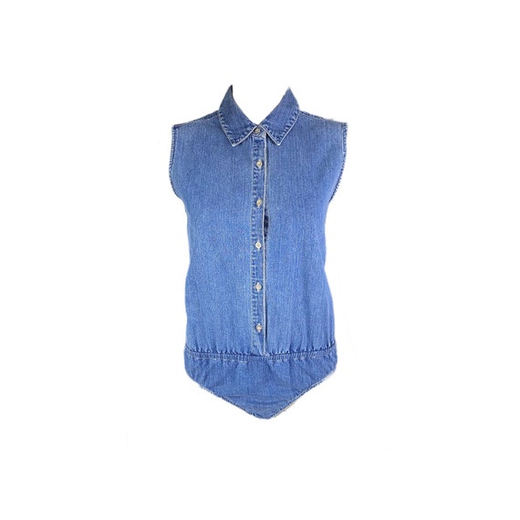 Vintage Denim Button up Bodysuit - Etsy