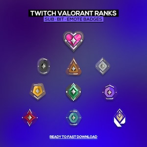All Valorant Badges Ranks + extra Rank | Cheer/Sub Badges Valorant Ranks - Valorant Emotes - Valo Badges Twitch