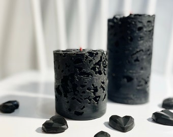 Beeswax Pillar BLACK Candles SET of TWO, Pure 100% Beeswax, Honey Aroma, 2.3" Diameter x 3.1", 4.7" Tall, Ice Candle