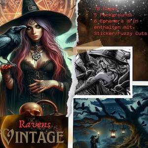 Conjunto de impresiones "Raven Vintage" - Diario basura - Álbum de recortes - Gráficos imprimibles - Folio de diario, Proyectos interactivos en papel - Efímera digital