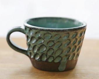 Shannon's Handmade Ceramics Coffee Cup ~ Shigaraki Nanban Grog Clay ~  Mint Chocolate SH00299