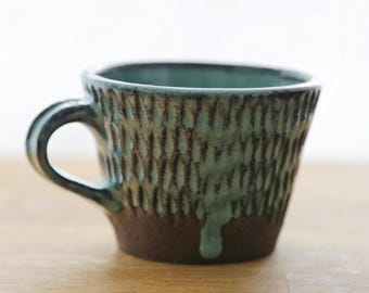 Shannon's Handmade Ceramics Coffee Cup ~ Shigaraki Nanban Grog Clay ~  Mint Chocolate SH00297