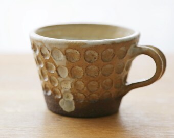 Shannon's Handmade Ceramics Coffee Cup ~ Shigaraki Nanban Grog Clay ~  Caramel Marshmallow SH00298