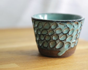 Shannon's Handmade Ceramics Tea Cup ~ Shigaraki Nanban Grog Clay - Val's Turquoise SH00284