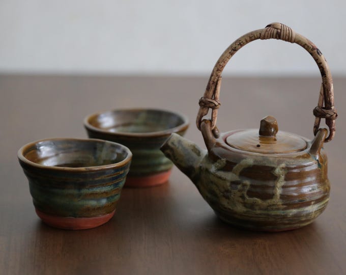 Featured listing image: Shannon's Hand-Crafted Teapot Set ~ Shigaraki Red Clay Forest Moss SH00312