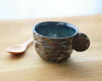 Shannon's Handmade Ceramics Espresso Coffee Cup ~ Rustic Brown Green SH00230