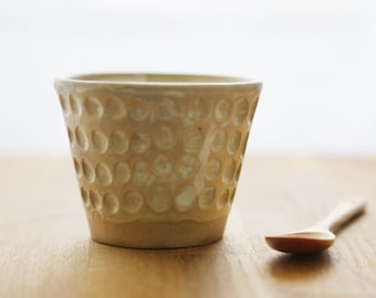 Shannon's Handmade Ceramics Japanese Tea Cup ~ Rustic Carving - Oatmeal White  SH00280