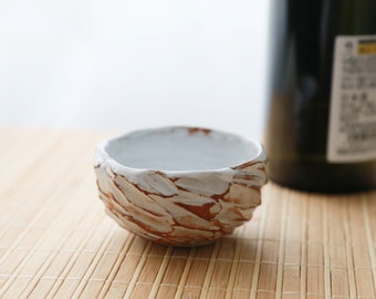 Shannon's Handmade Ceramics Japanese Sake Cup ~ Rustic White & Orange ~ SH00234