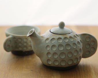 Shannon's Hand-crafted Teapot Set - Shigaraki Nanban Clay - Norwegian Style Polka Dot SH00319