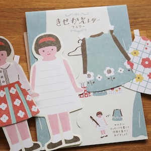 Japanese Washi Mini Letter - Doll with Floral Dresses Set