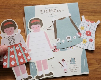 Japanese Washi Mini Letter - Doll with Floral Dresses Set