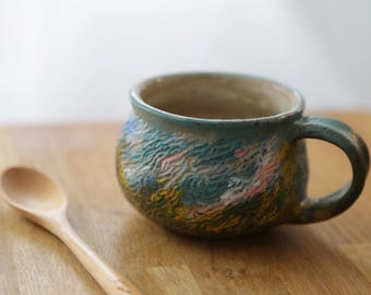 Shannon's Hand-Carved Ceramics Coffee Cup ~ Wheat Fields
