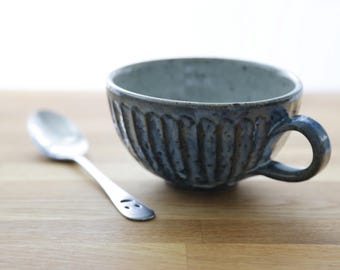 Shirgaraki Ware, Blue Hagi Carved, Soup Mug A00262 (12.1 fl oz)