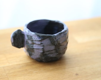 Shannon's Handmade Ceramics Espresso Coffee Cup ~ Shigaraki Black Clay Granite Mauve Purple - SH00216