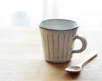 Shirgaraki Ware, White Glazed Carved, Coffee Cup A00280 (6.7 fl oz)