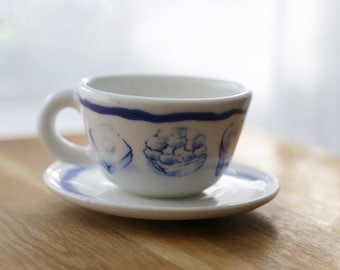Shannon's Hand-Painted Hong Kong Milk Tea Cup and Saucer Set – Blue Watercolor Design SH00274