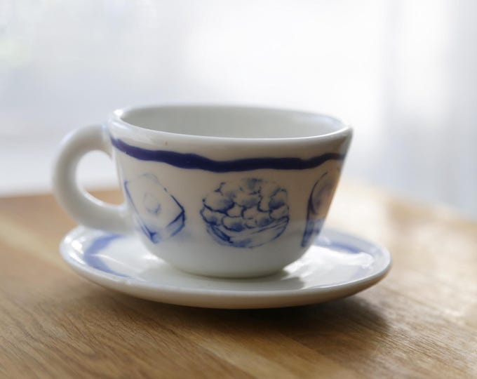 Featured listing image: Shannon's Hand-Painted Hong Kong Milk Tea Cup and Saucer Set – Blue Watercolor Design SH00274