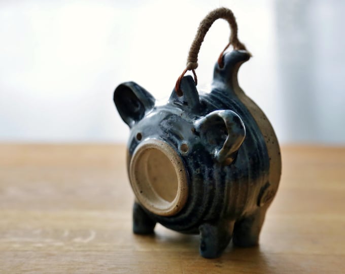 Featured listing image: Shannon's Handmade Pottery Tea Light Holder & Incense Burner ~ Pig ~ Lave Fleck Navy  SH00306