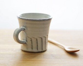 Shirgaraki Ware, White Glazed Carved, Coffee Cup A00272 (8.4 fl oz)
