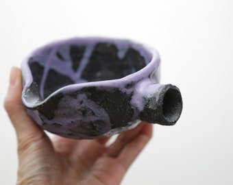 Shannon's Handmade Ceramics Japanese Matcha Bowl ~ Shigaraki Black Clay Granite Mauve Purple ~ SH00287