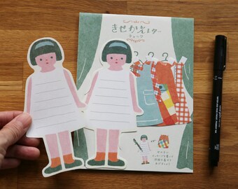 Japanese Washi Mini Letter - Doll with Checkered Dresses Set