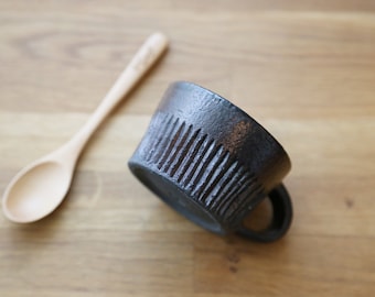 Shannon's Handmade Ceramics Espresso Coffee Cup ~ Shigaraki Clay Granite Black SH00185