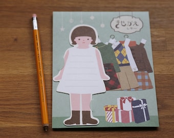 Japanese Washi Mini Letter - Doll with Plaid Skrit Set