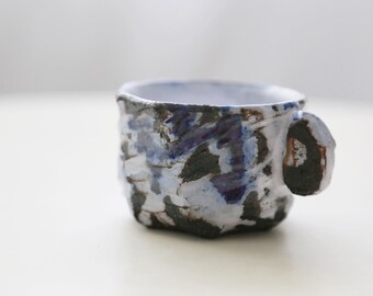 Shannon's Handmade Ceramics Espresso Coffee Cup ~ Shigaraki Black Clay White Wave on Rock - SH00231