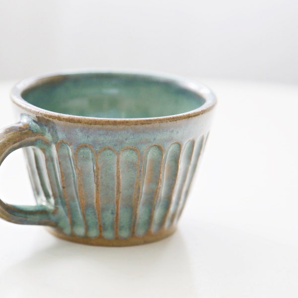 Handmade Ceramics Coffee Cup ~ Rustic Carving SH00264