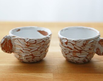 Shannon's Handmade Ceramics Espresso Coffee Cup ~ Rustic White & Orange SH00228ab
