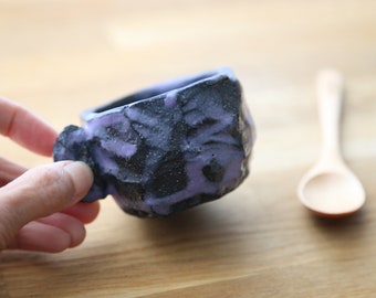 Shannon's Handmade Ceramics Espresso Coffee Cup ~ Shigaraki Black Clay Granite Mauve Purple - SH00215
