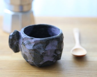 Shannon's Handmade Ceramics Coffee Cup ~ Shigaraki Black Clay Granite Mauve Purple - SH00219