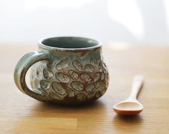 Shannon's Handmade Ceramics Coffee Cup ~ Shigaraki Nanban Grog Clay ~ Green SH00256