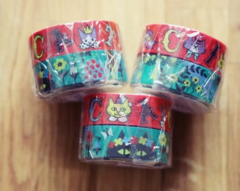 Misapuru Whimsical Cat & Garden Washi Tape Set (2-Roll Pack) F00062