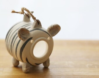 Shannon's Handmade Pottery Tea Light Holder ~ Blue Twist Pig~d