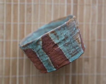 Shannon's Handmade Ceramics Japanese Tea Cup ~ Shigaraki Red Clay Pinnell Turquoise ~ SH00286