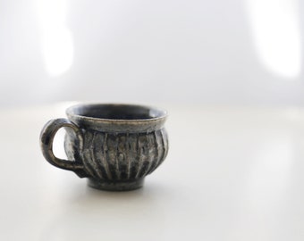 Shirgaraki Ware, Black Glaze, Carving Espresso Coffee Cup A00305 (2.4 fl oz)