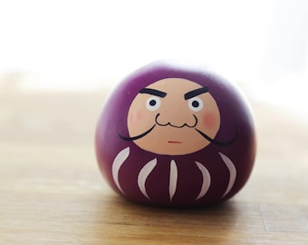 Hand-Painted Pottery Daruma Bell ~ Purple D00076